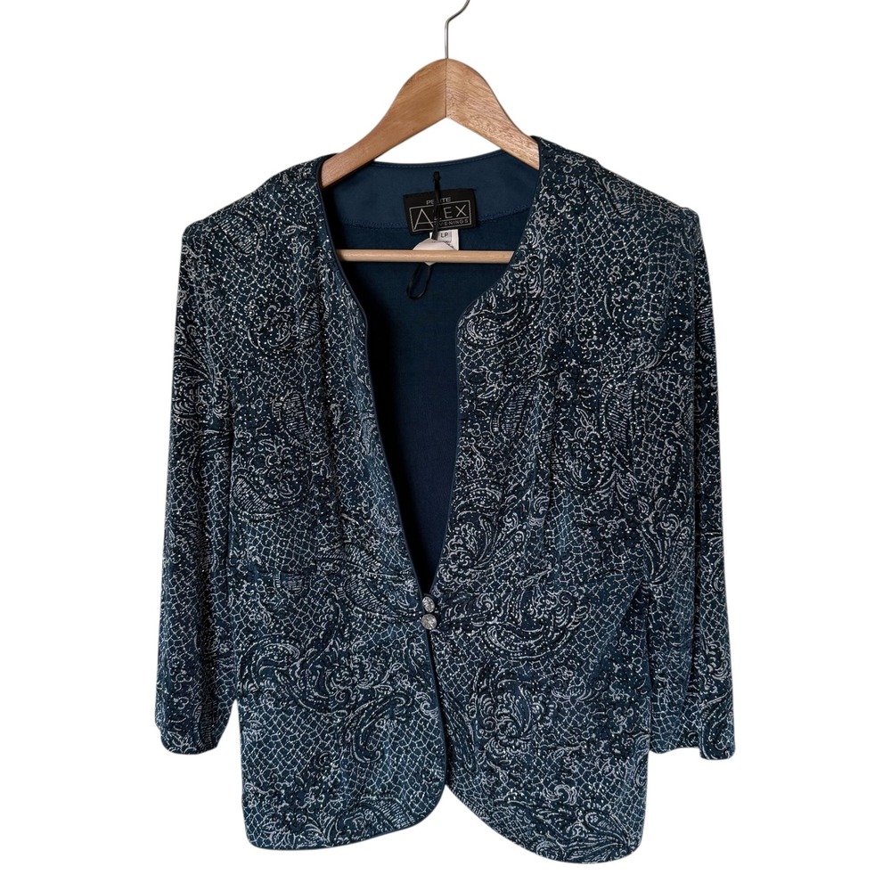 Petite Alex Evenings Petite Paisley Jacket Blue Silver‎ LP farycore vintage